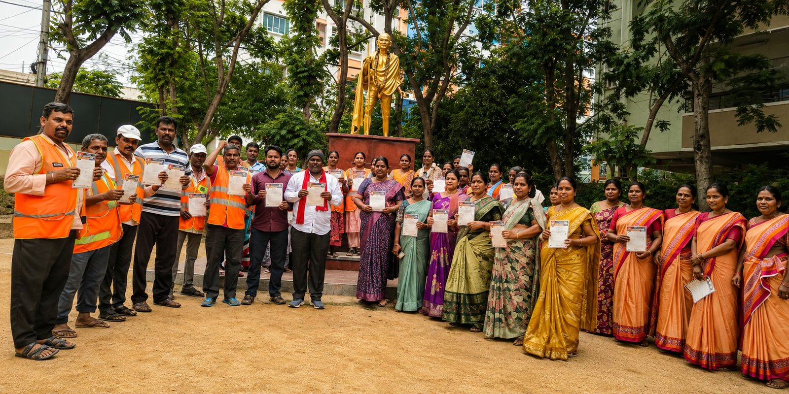CITU leaders unveiling Jail Bharo programme pamphlets at Chandanagar.