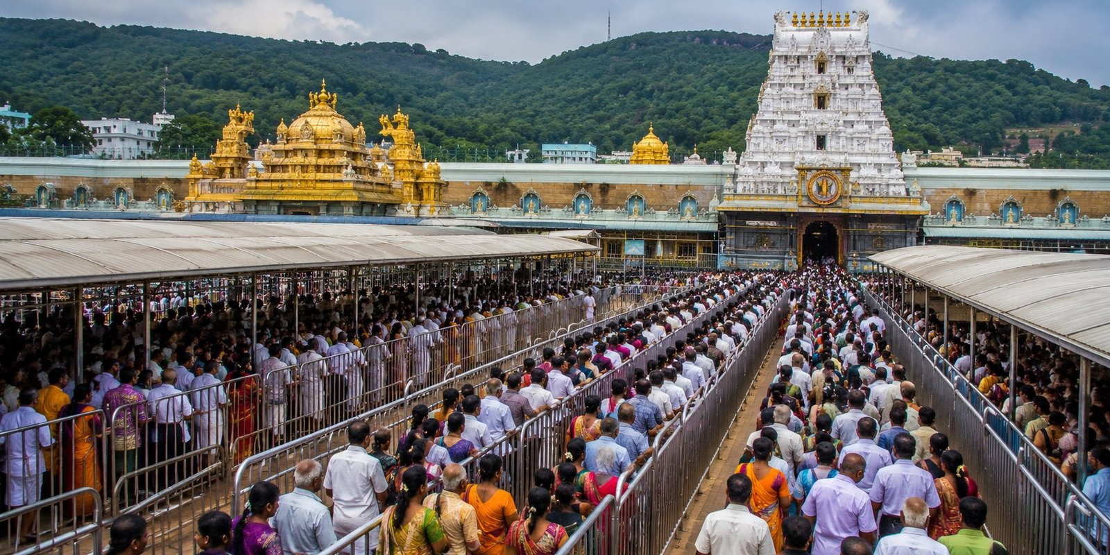 Devotees waiting in Tirumala for Srivari darshan.