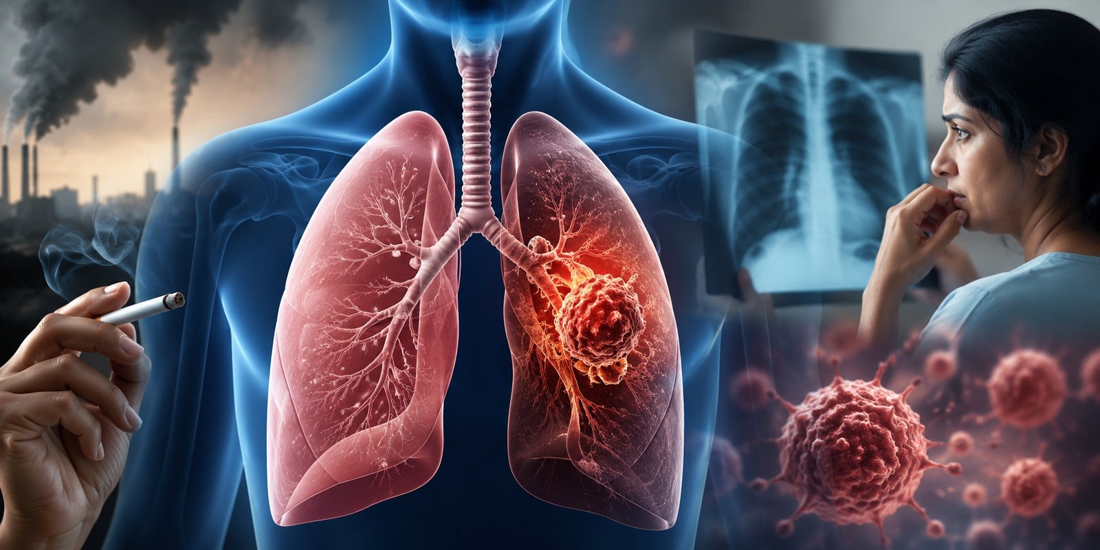 Doctor explaining lung cancer risks to a patient in India.