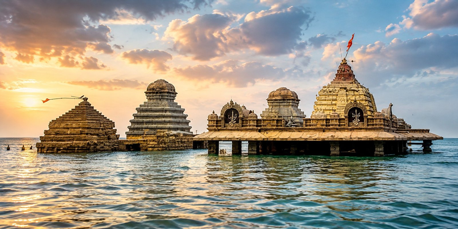 Sangameswara Temple surrounded by rising Krishna River waters.