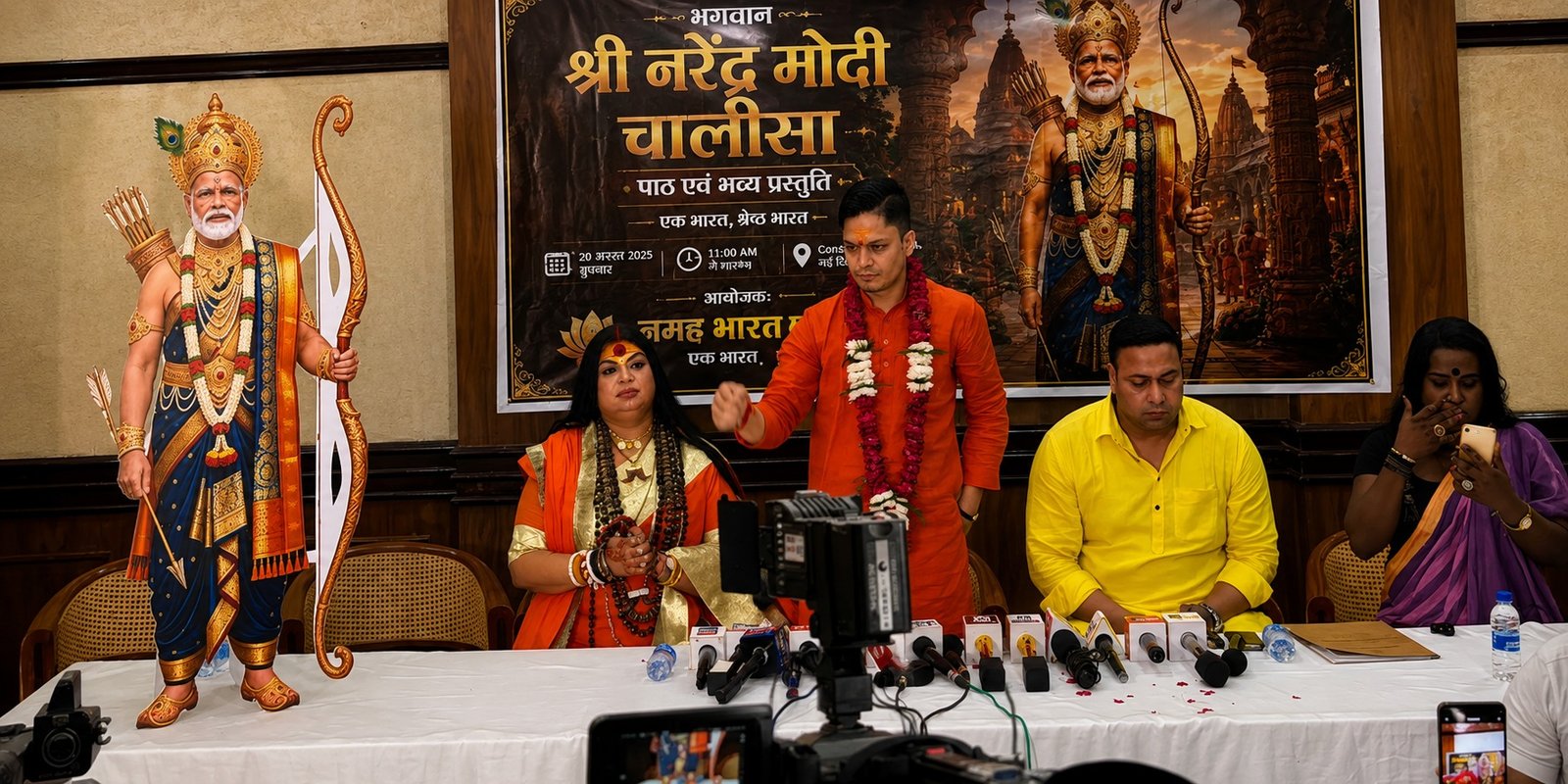 Modi supporters perform aarti to PM Modi idol in Delhi