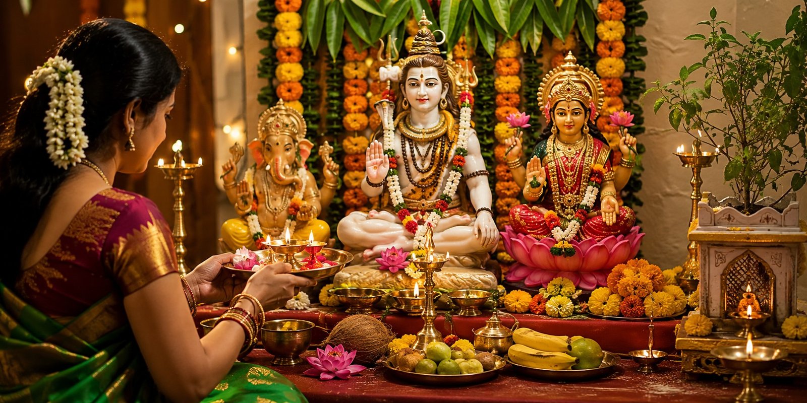 Women performing puja during Shravana Masam