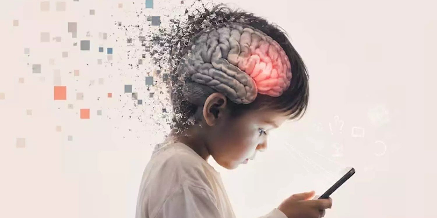 Child using smartphone while studying at home