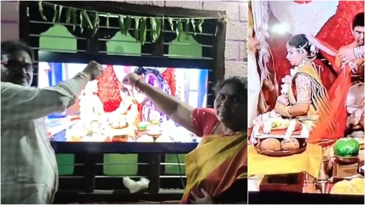 Telangana's parents shower akshintalu during daughter’s US wedding livestream