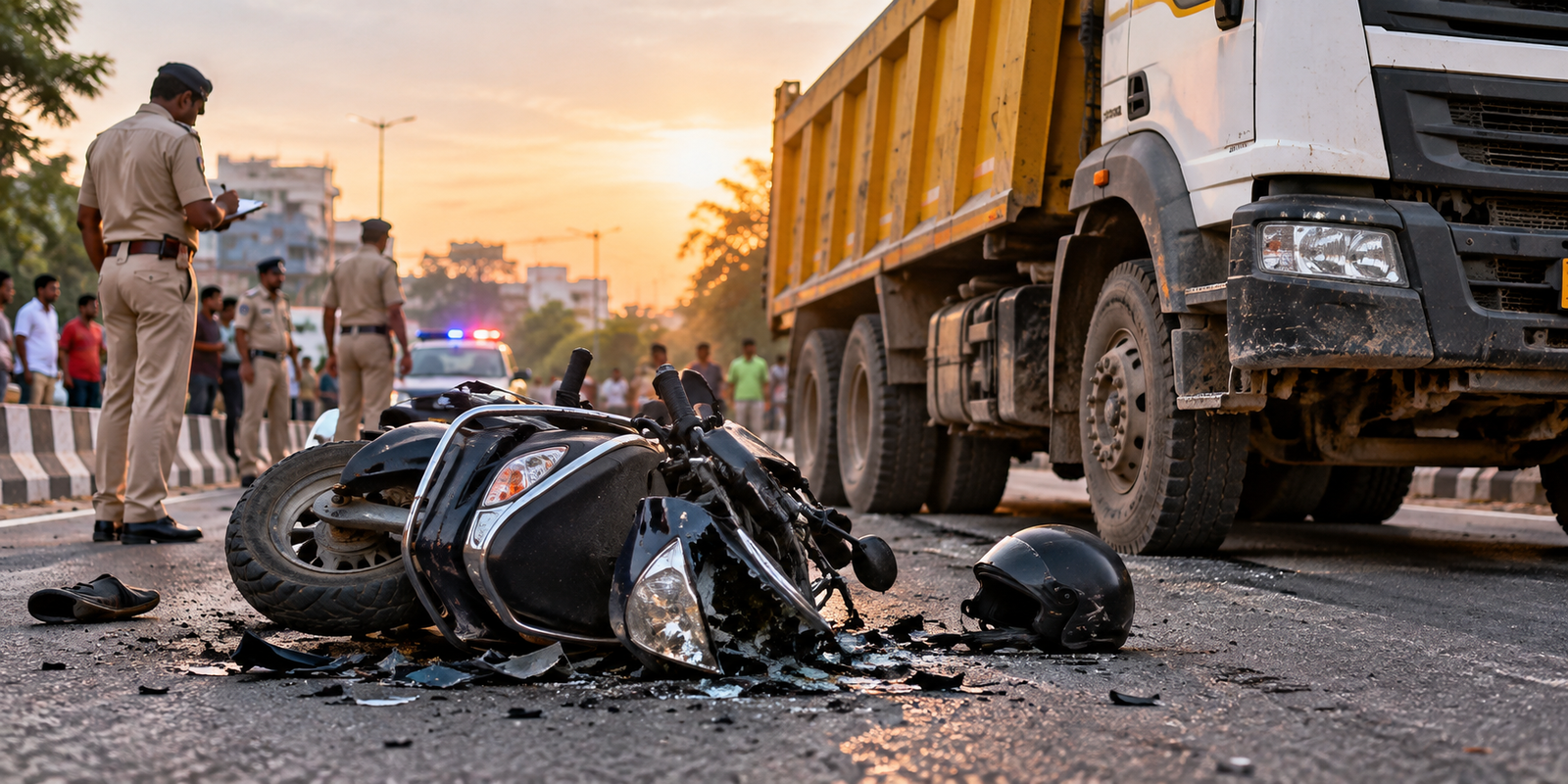 Damaged scooty after a tipper accident in Mylardevpally, Hyderabad