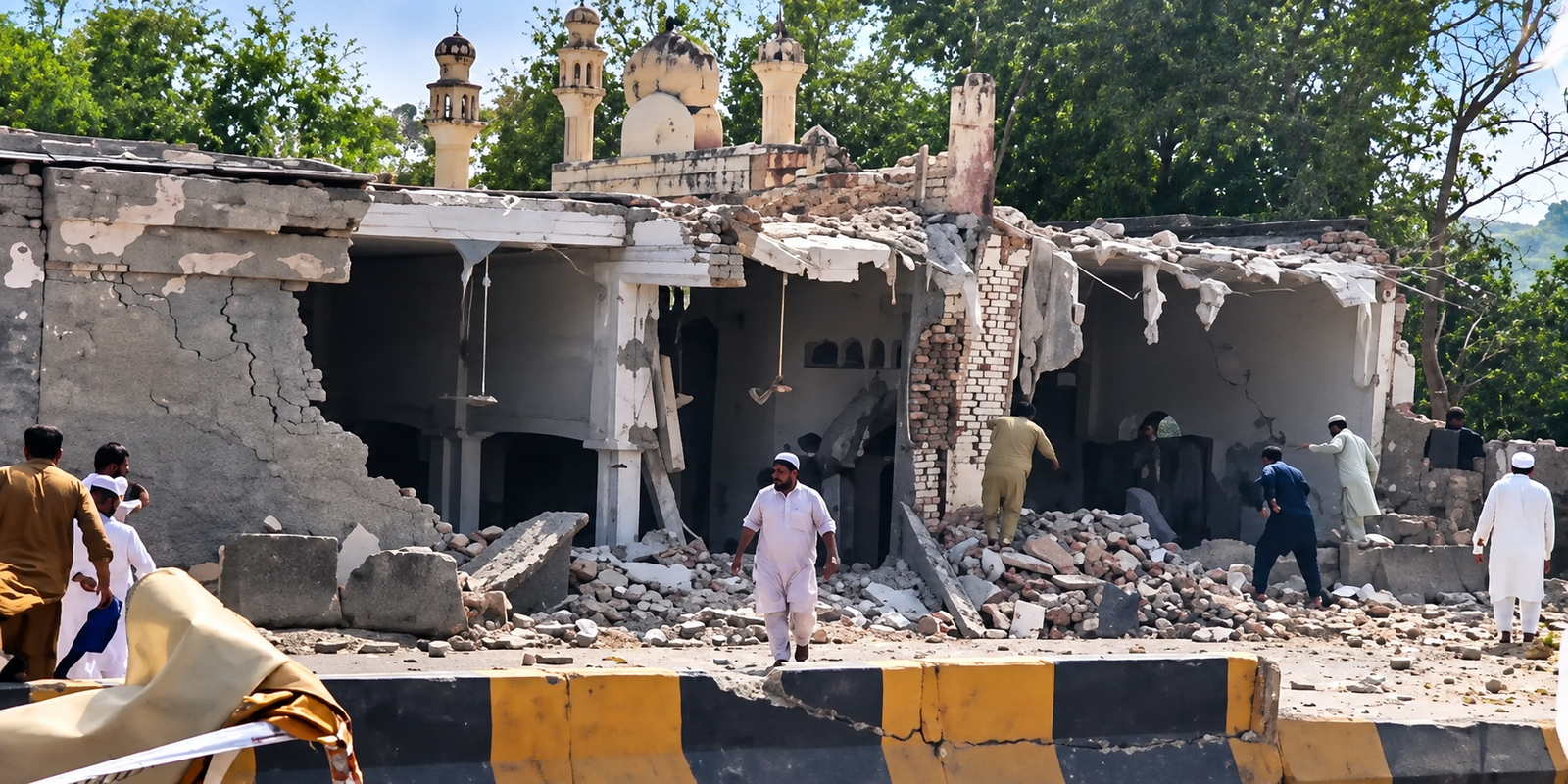 Security forces at Kohat mosque blast site in Pakistan