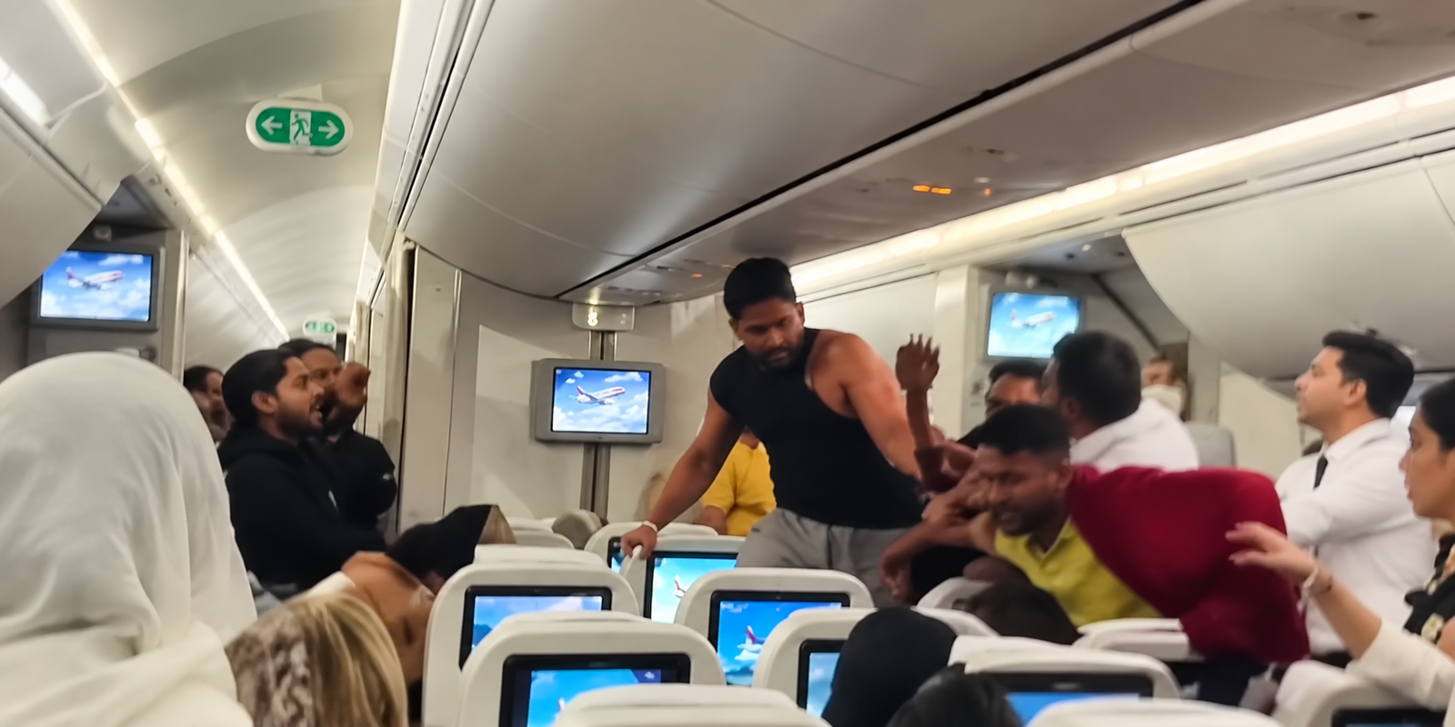 Passengers involved in a fight inside a Biman Bangladesh Airlines flight.