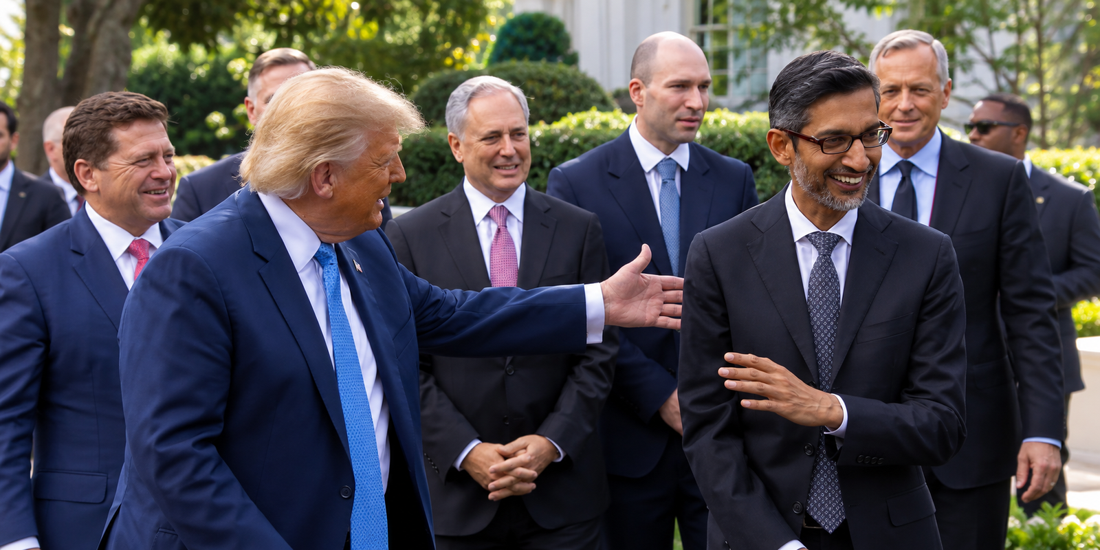 Donald Trump and Sundar Pichai during an AI meeting