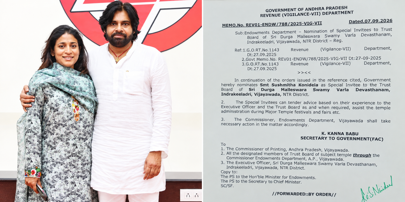 Sushmita Konidela appointed to Vijayawada Durga Temple Trust Board.