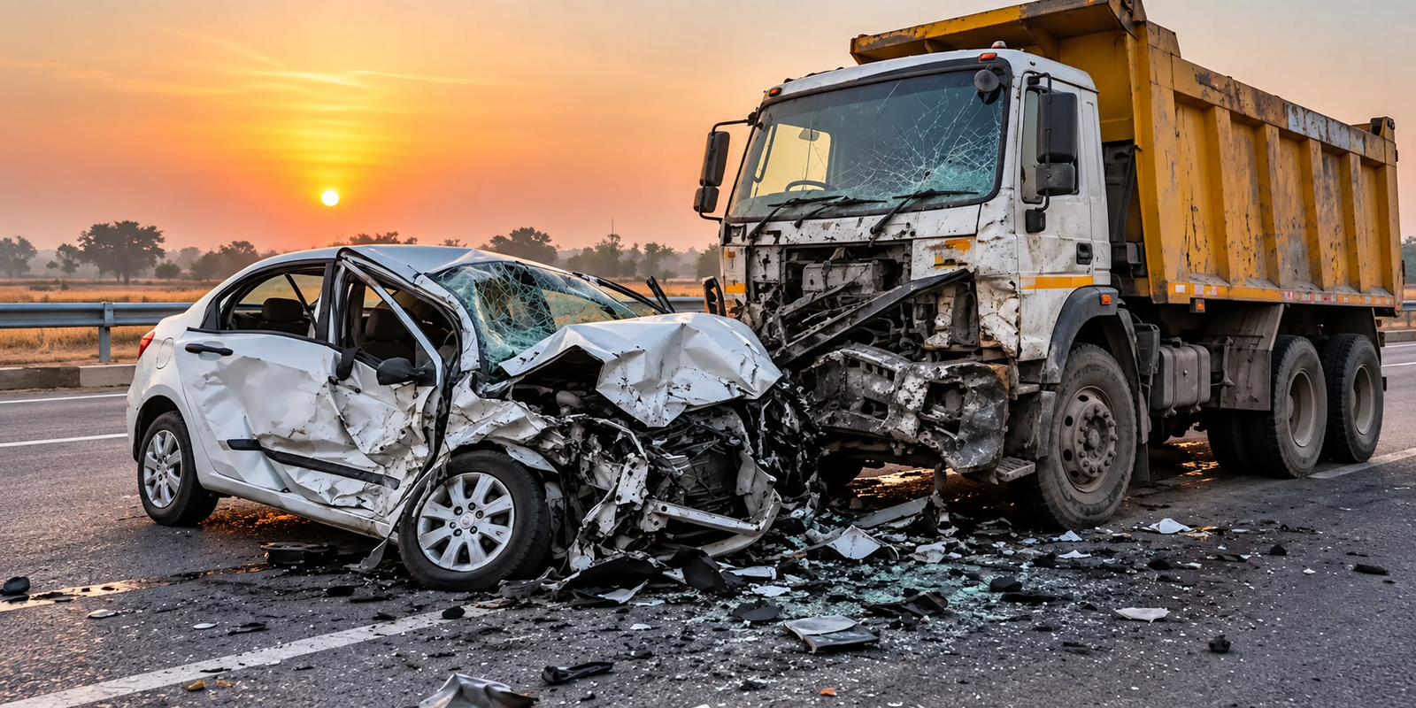 Dumper and car collision on Rajasthan highway