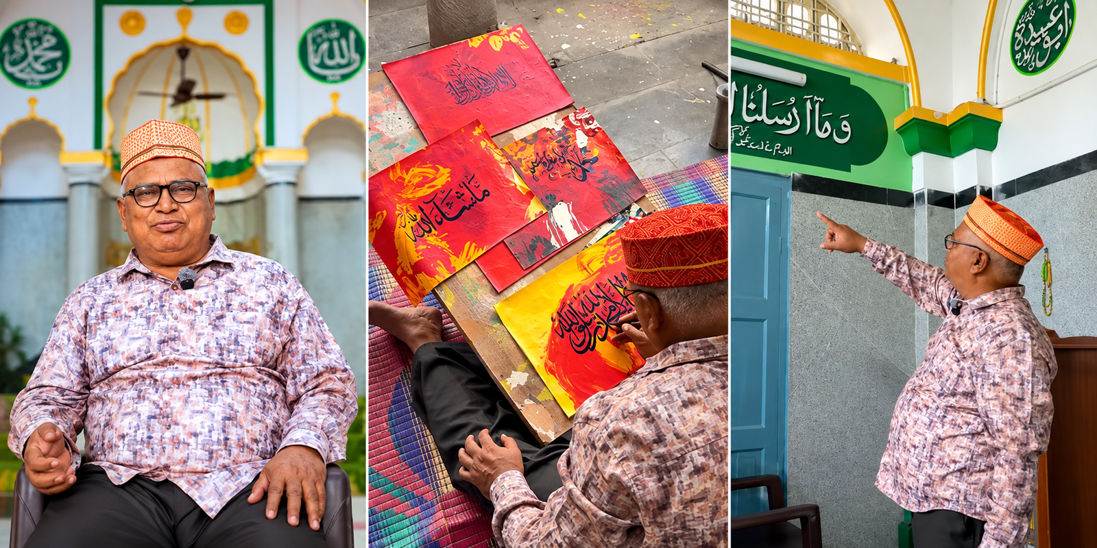 Anil Kumar Chauhan writing Quran verses through Urdu calligraphy in Hyderabad
