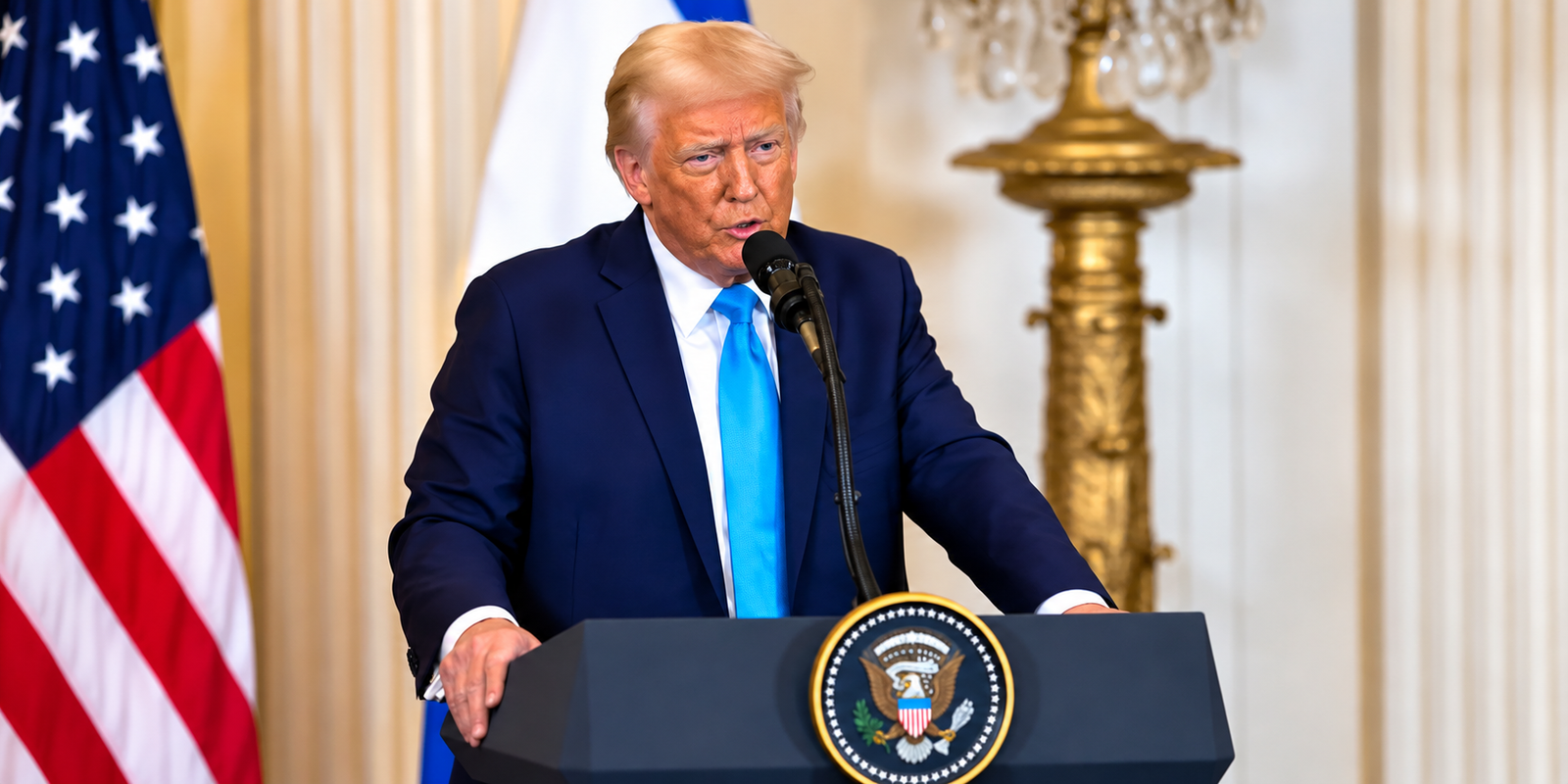 Donald Trump speaking about US tensions with Iran