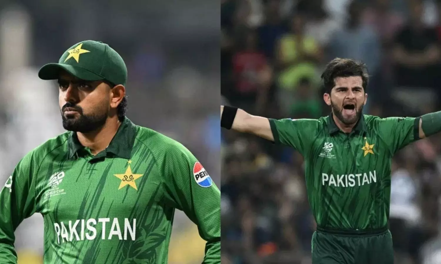 Babar Azam and Shaheen Afridi during a Pakistan cricket match.