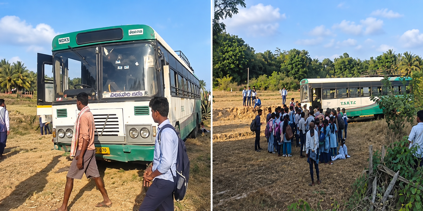 APSRTC bus enters agricultural fields near Kadupulayyapalyam