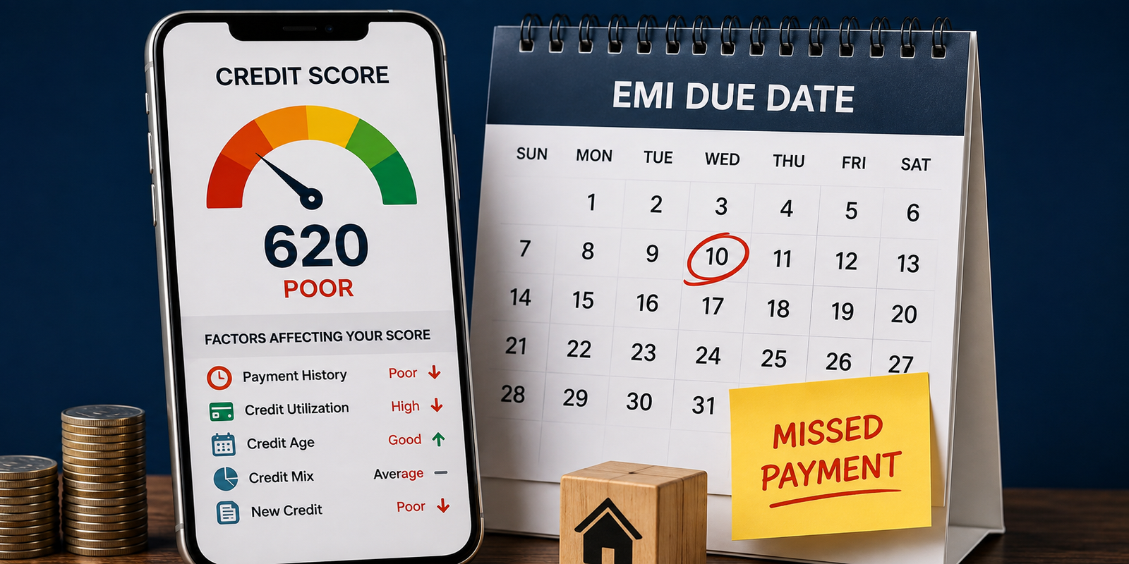 Person checking missed EMI payments and loan details on documents.
