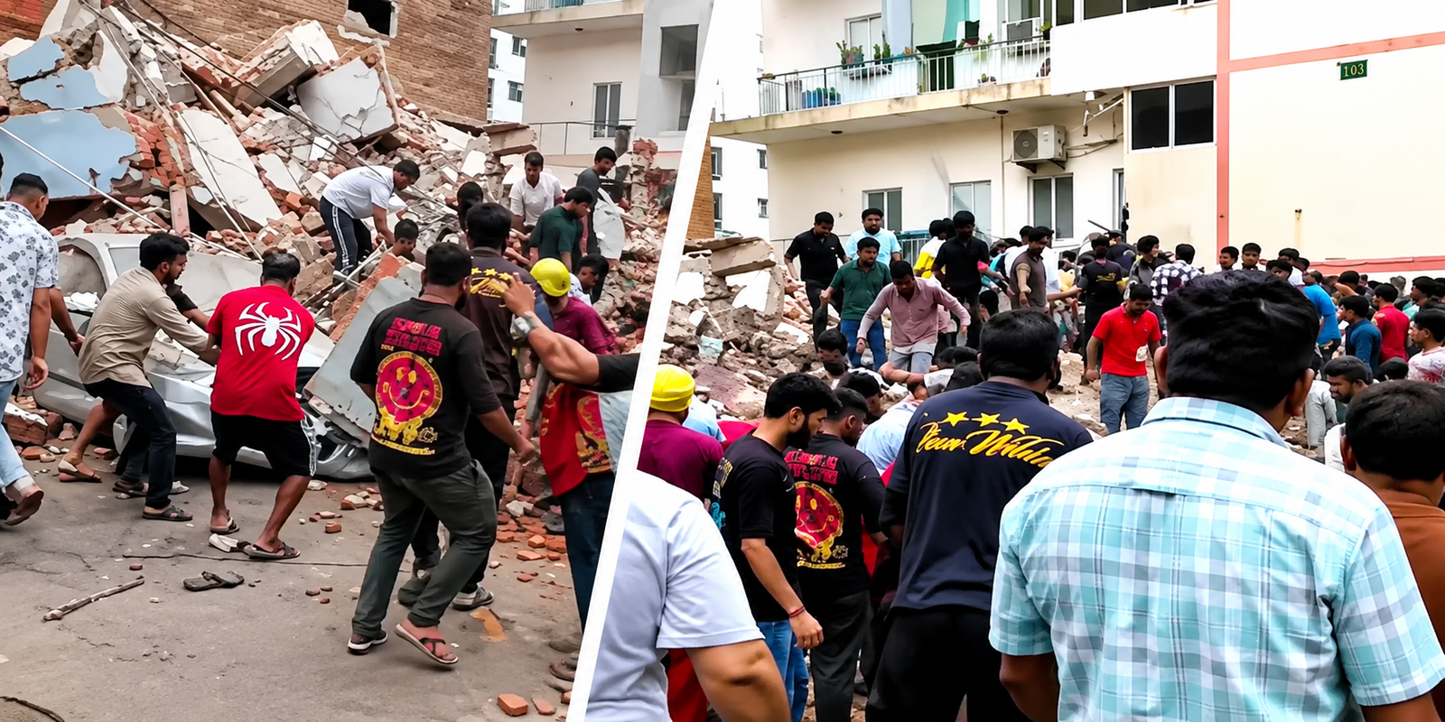 Rescue teams working at collapsed PG building in Delhi's Satya Niketan