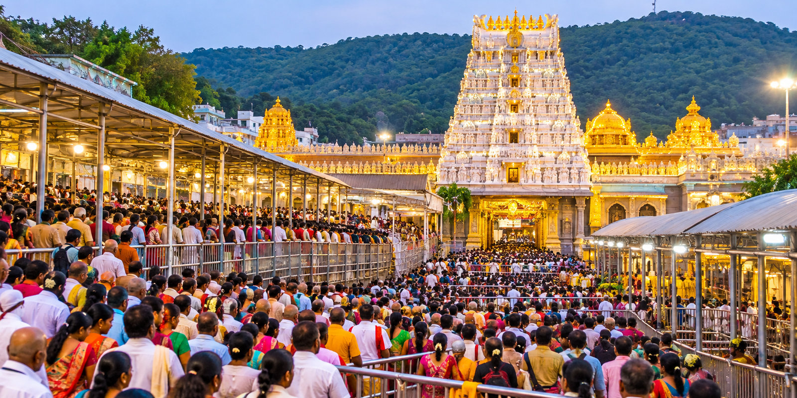 Tirumala temple crowded with devotees waiting for Srivari darshan