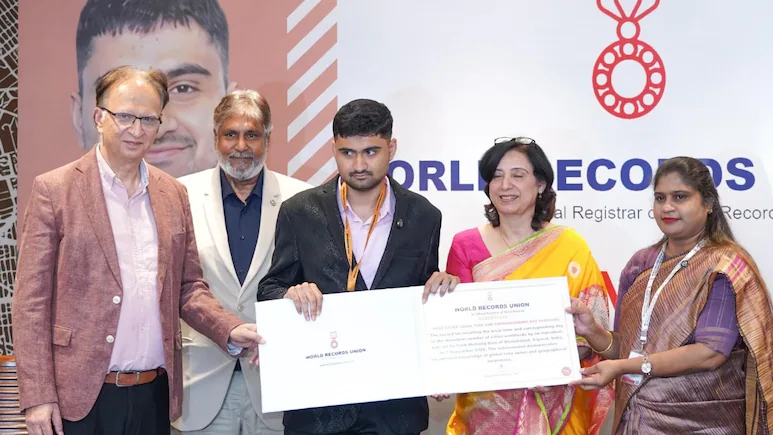Yash Hemang Baxi after setting a world record in Ahmedabad.