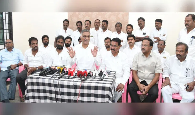 Harish Rao addressing media meeting in Nagar Kurnool.