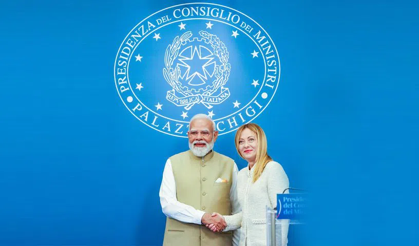 PM Modi and Giorgia Meloni during an official meeting