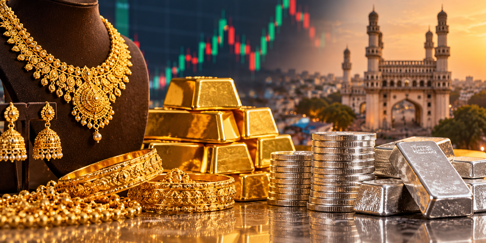 Gold and silver prices today in Hyderabad bullion market