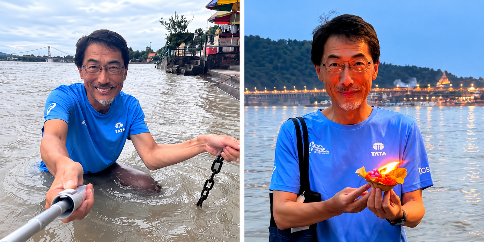 Japan Ambassador Ono Keiichi takes a holy dip in Ganga at Rishikesh.