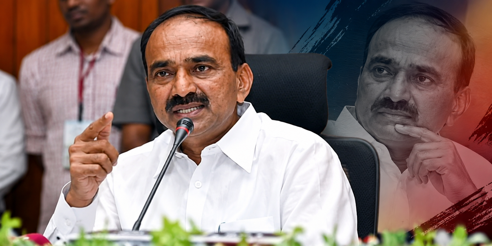 Etala Rajender and Dharmapuri Arvind addressing media in Delhi