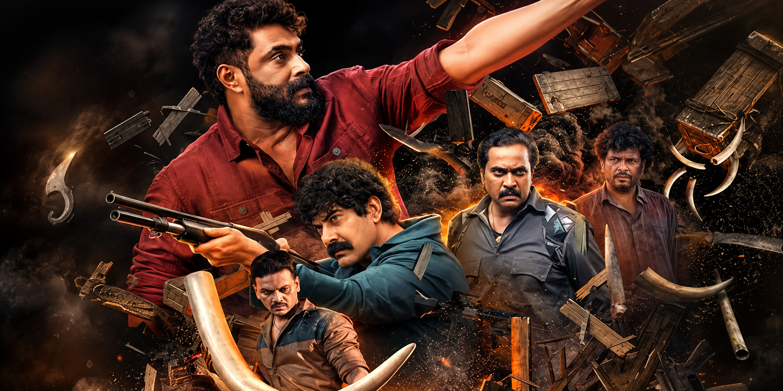 Antony Varghese and Sunil in Kattalan movie forest scene