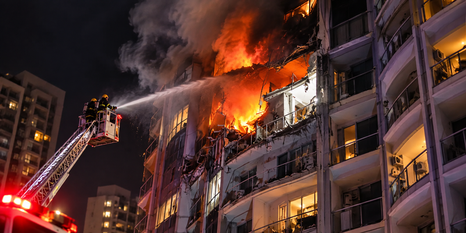 Russian drone and missile attacks damage buildings in Kyiv.