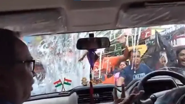 Damaged rear window of Kunal Ghosh’s car after the attack