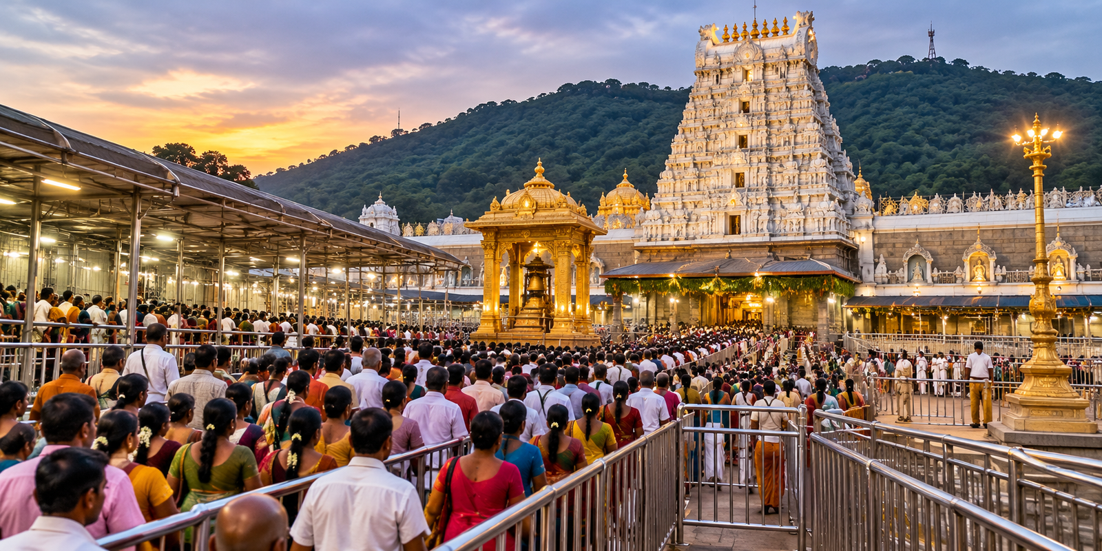 Heavy devotee rush at Tirumala Venkateswara Swamy Temple.