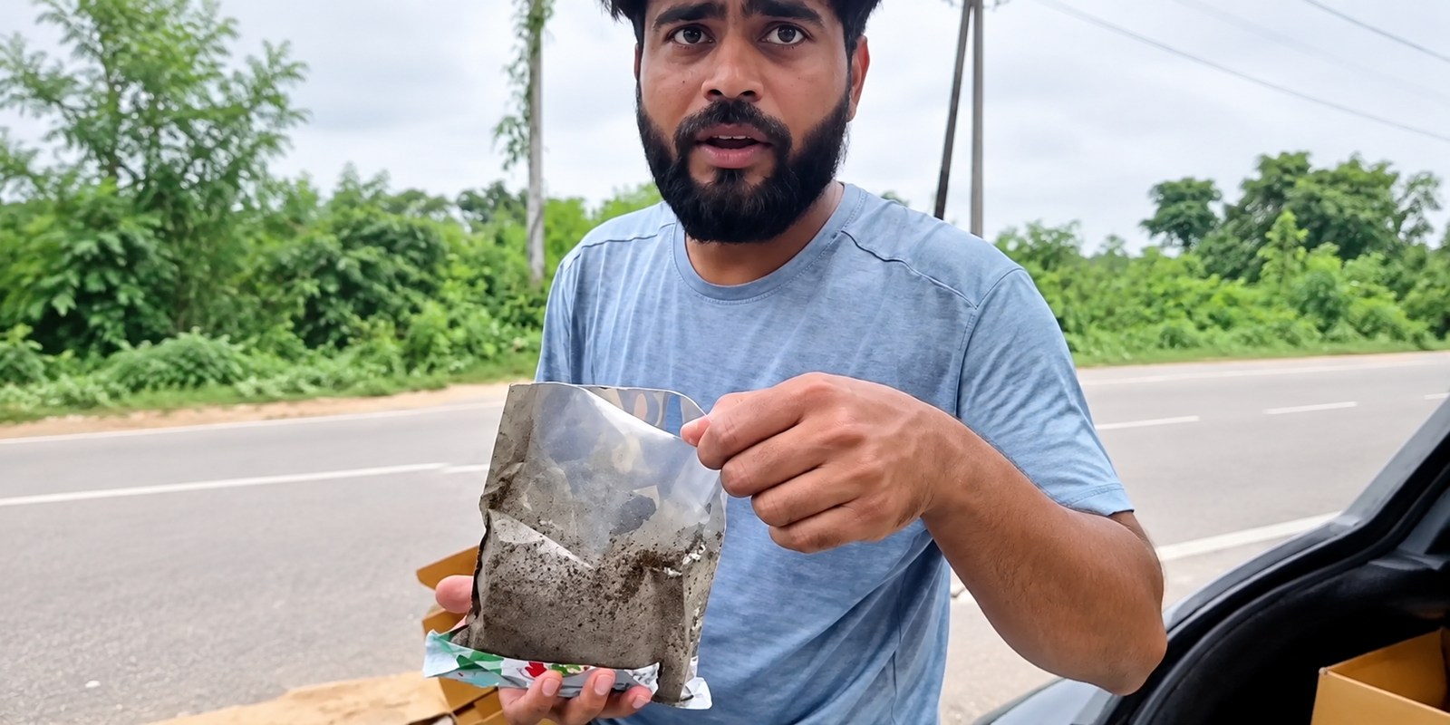 Man opens online shopping parcel containing cow dung instead of device.