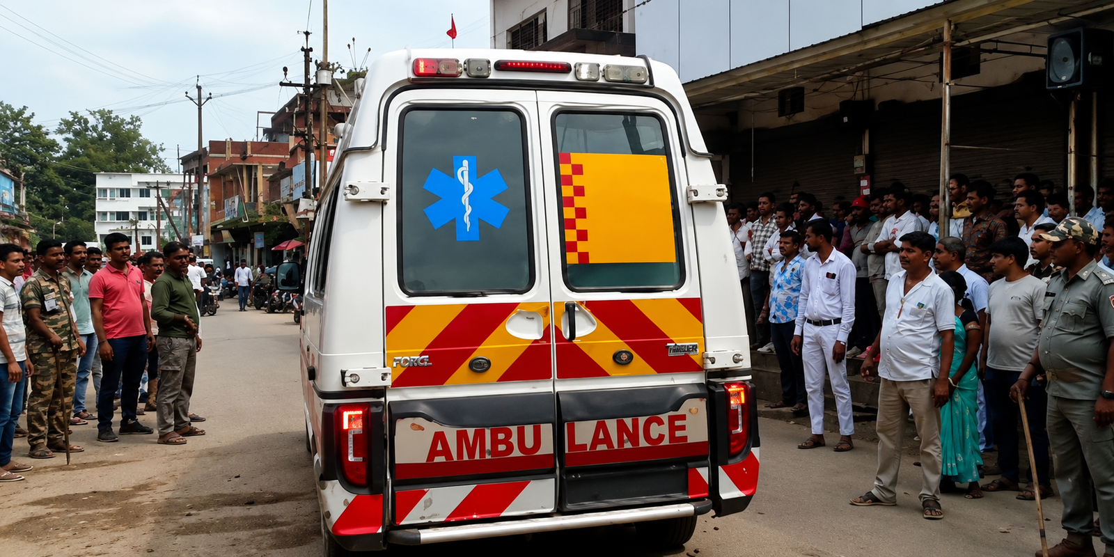 Police personnel at the Chatra land dispute incident site.