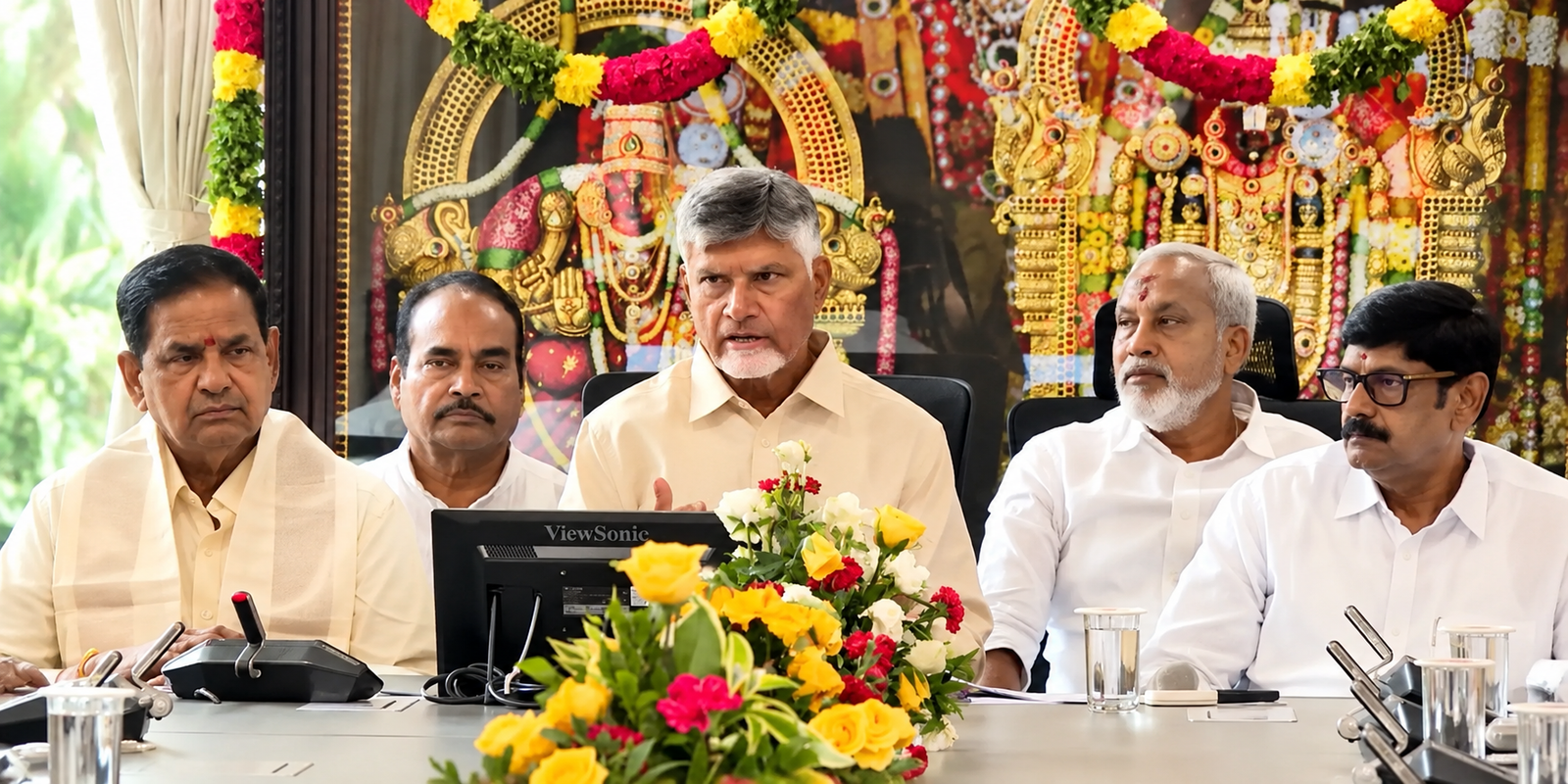 Chandrababu Naidu offers Pattu Vasthralu to Lord Venkateswara in Tirumala