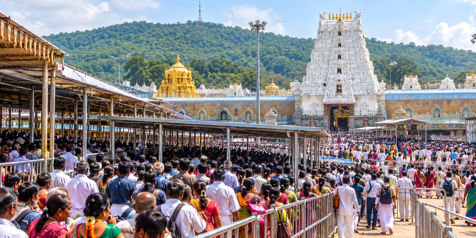 Heavy devotee rush at Tirumala for Srivari Darshan.