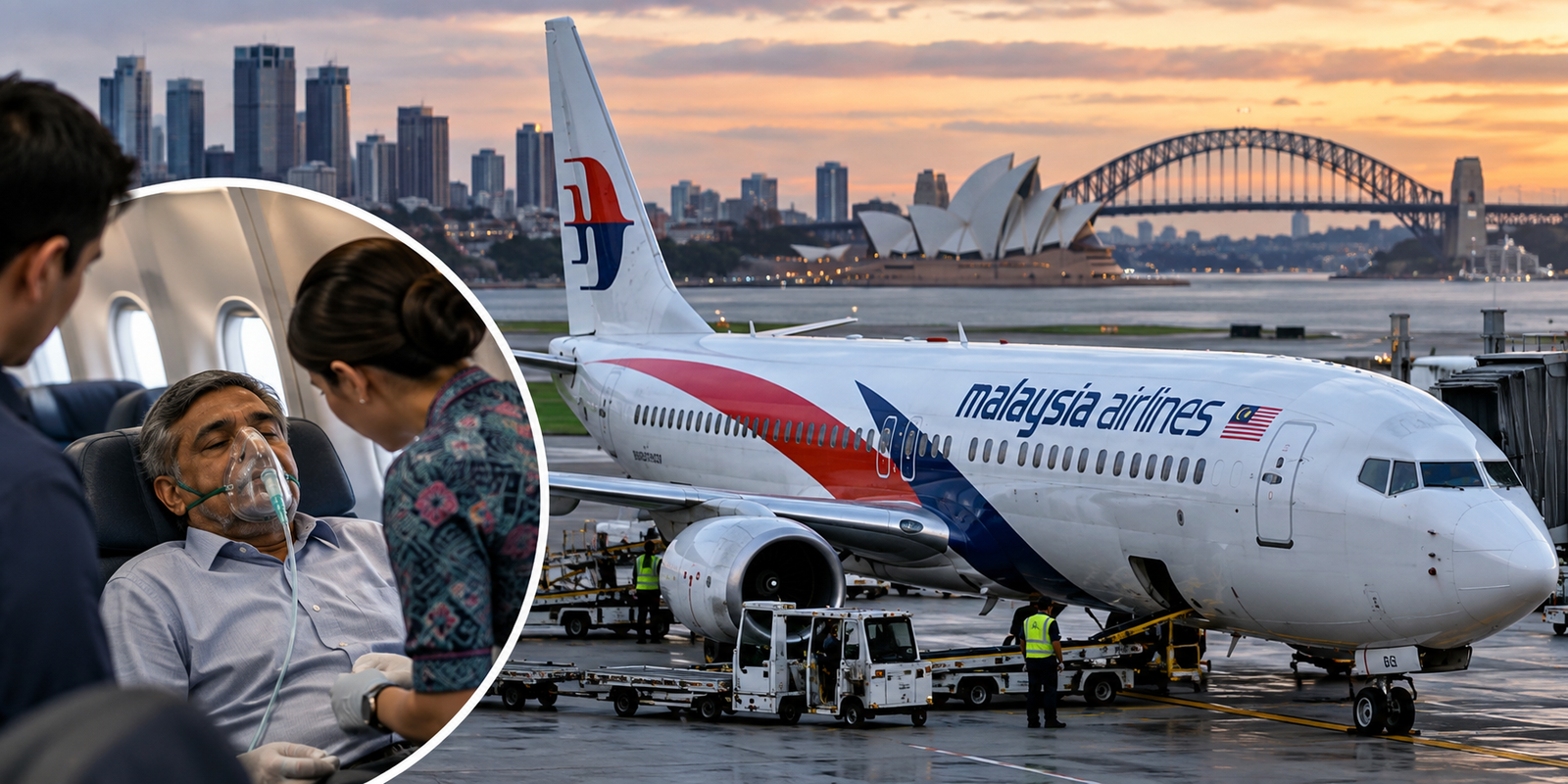 Malaysia Airlines aircraft at Sydney Airport after passenger death.