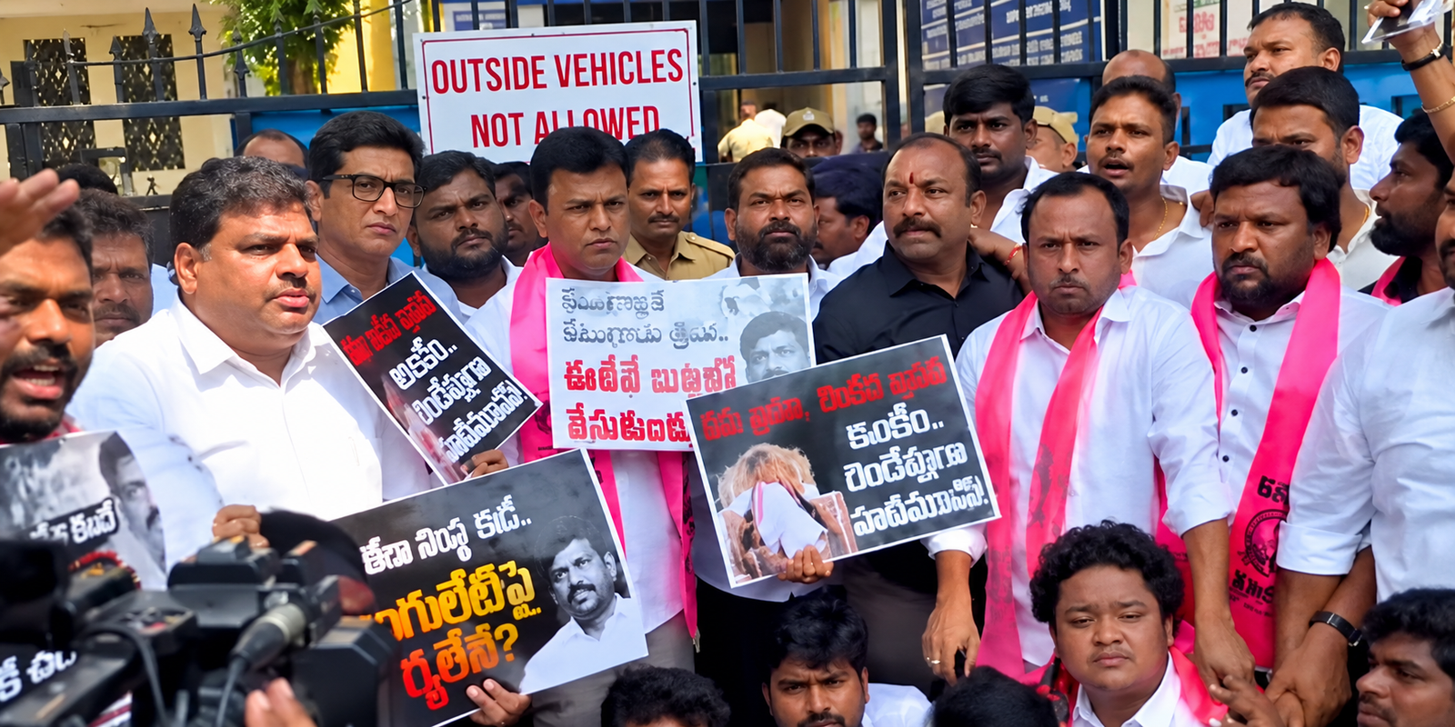 BRS leaders protest outside Hyderabad ED office over Ponguleti case