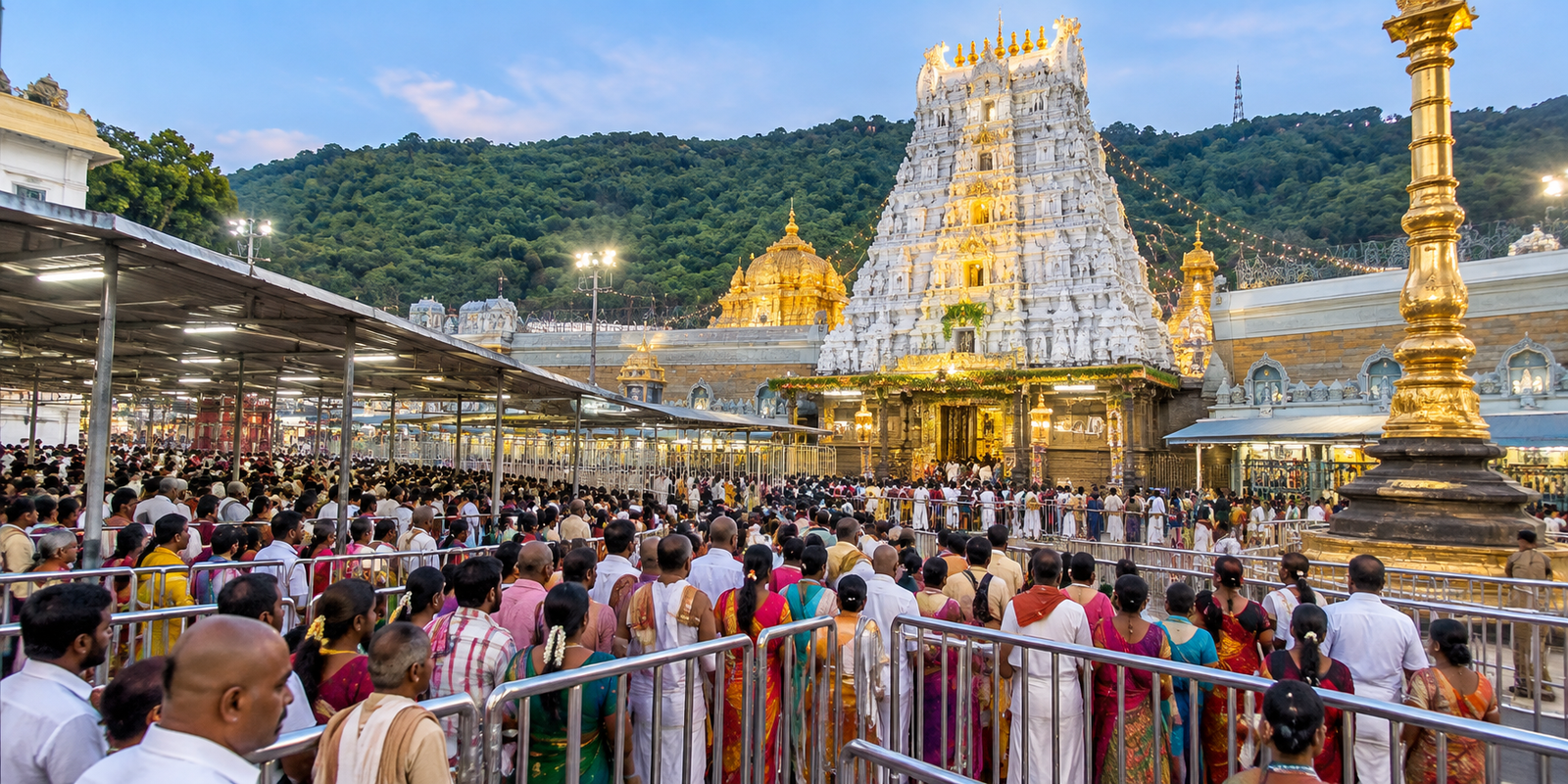 Heavy devotee rush at Tirumala for Sri Venkateswara Darshan.