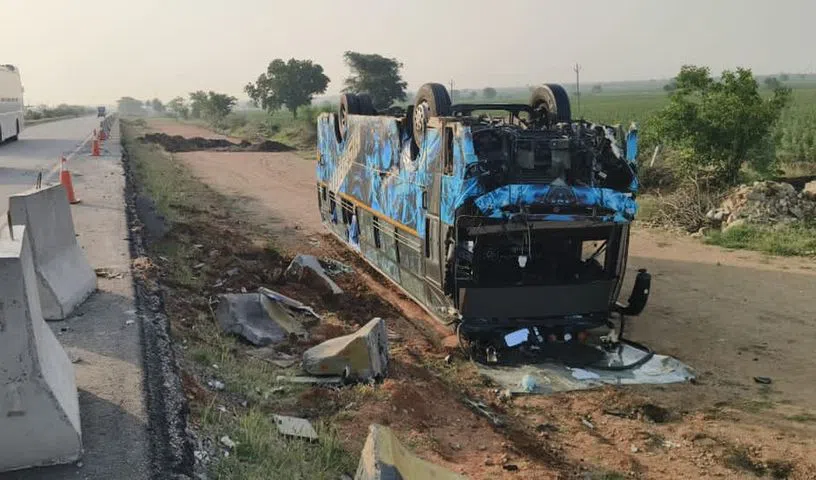 Student bus overturned near Boravelli on NH 44