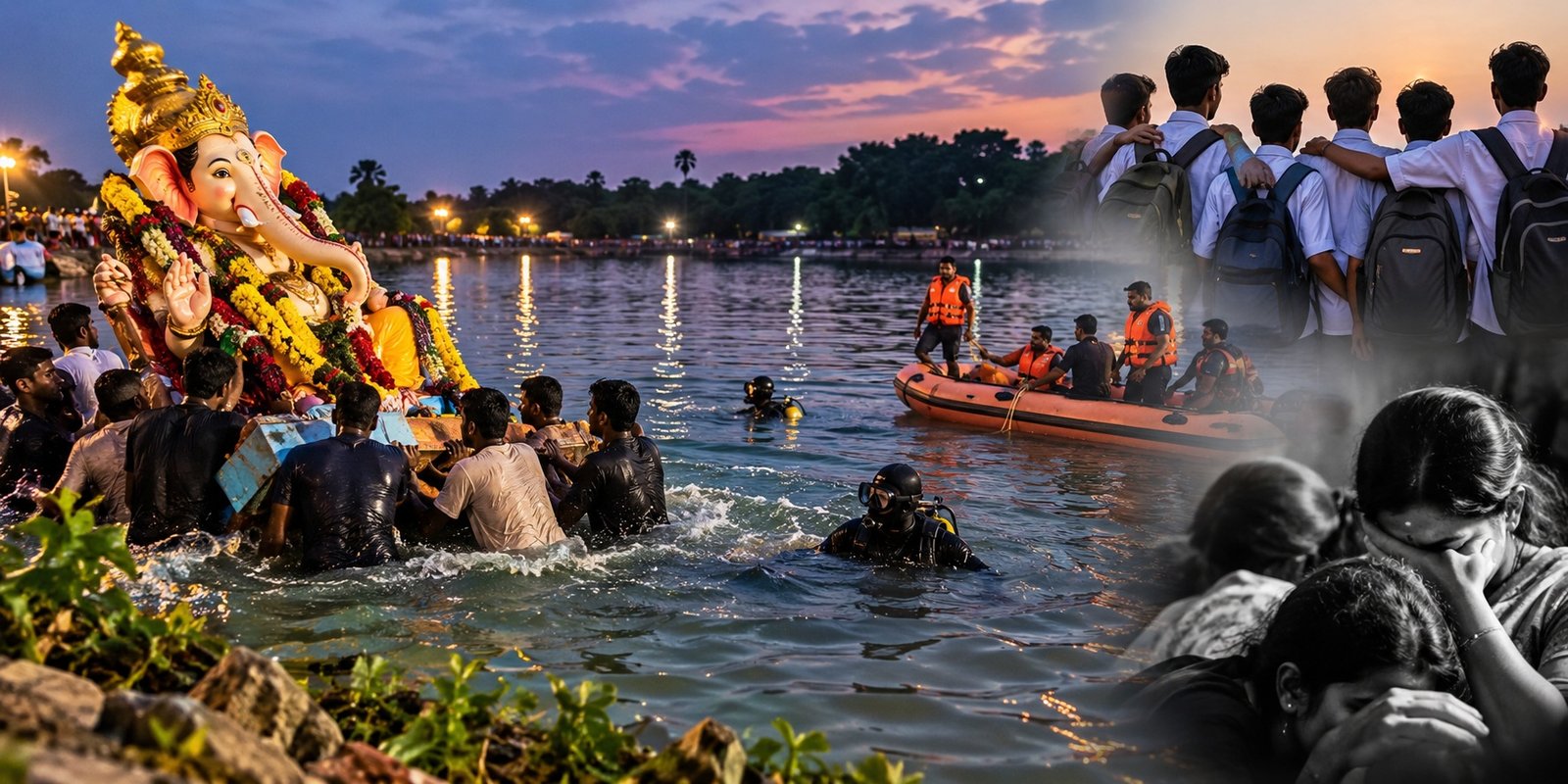 Vinayaka immersion tragedy at Neredukunta pond in Sangareddy