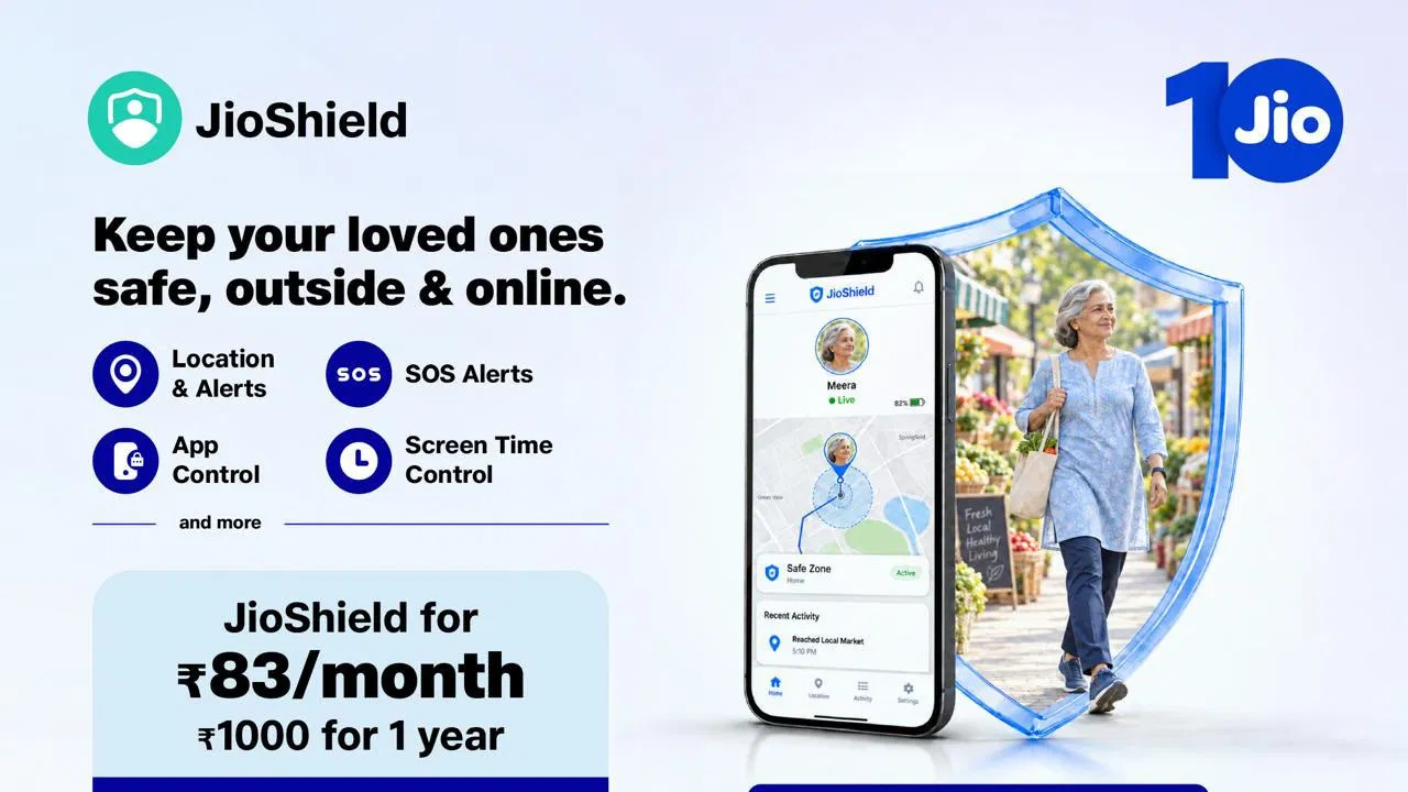 JioShield app showing kids location and parental control features