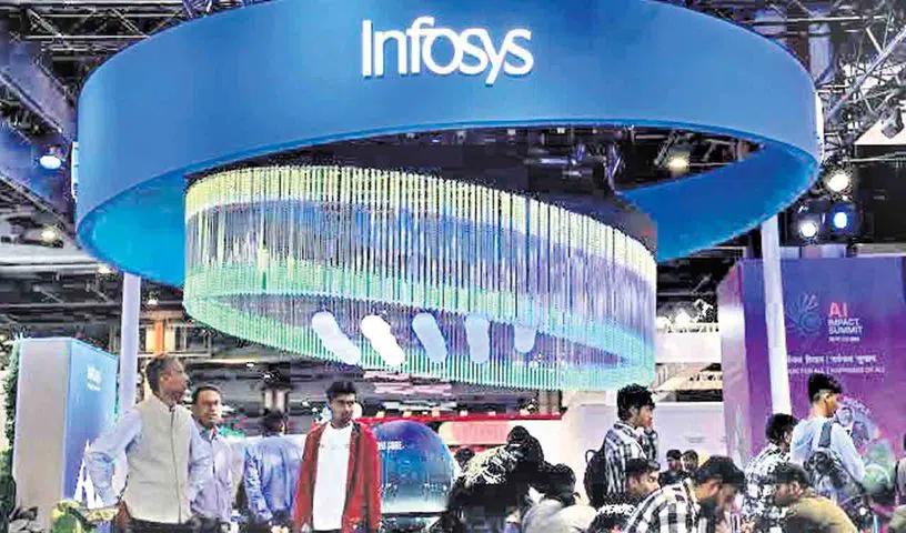 Infosys headquarters building following the company's quarterly financial results announcement.
