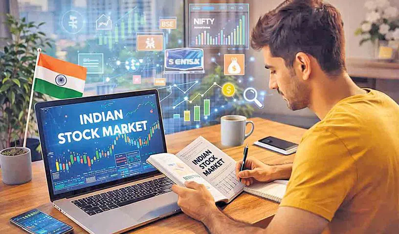 Beginner learning stock market investing through a trading app in India.