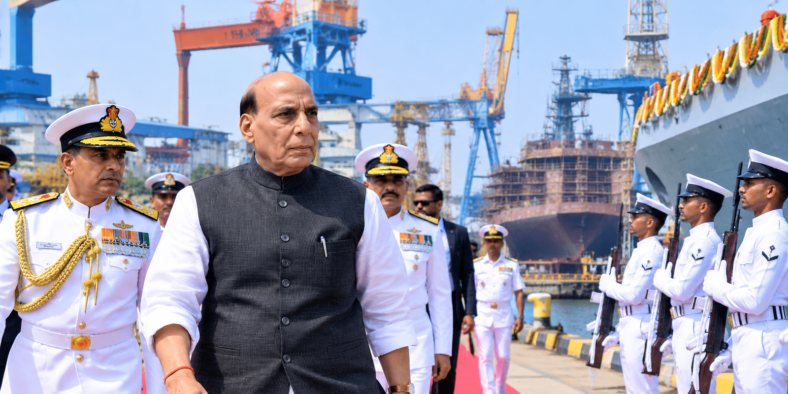 Rajnath Singh during his visit to Visakhapatnam Shipyard