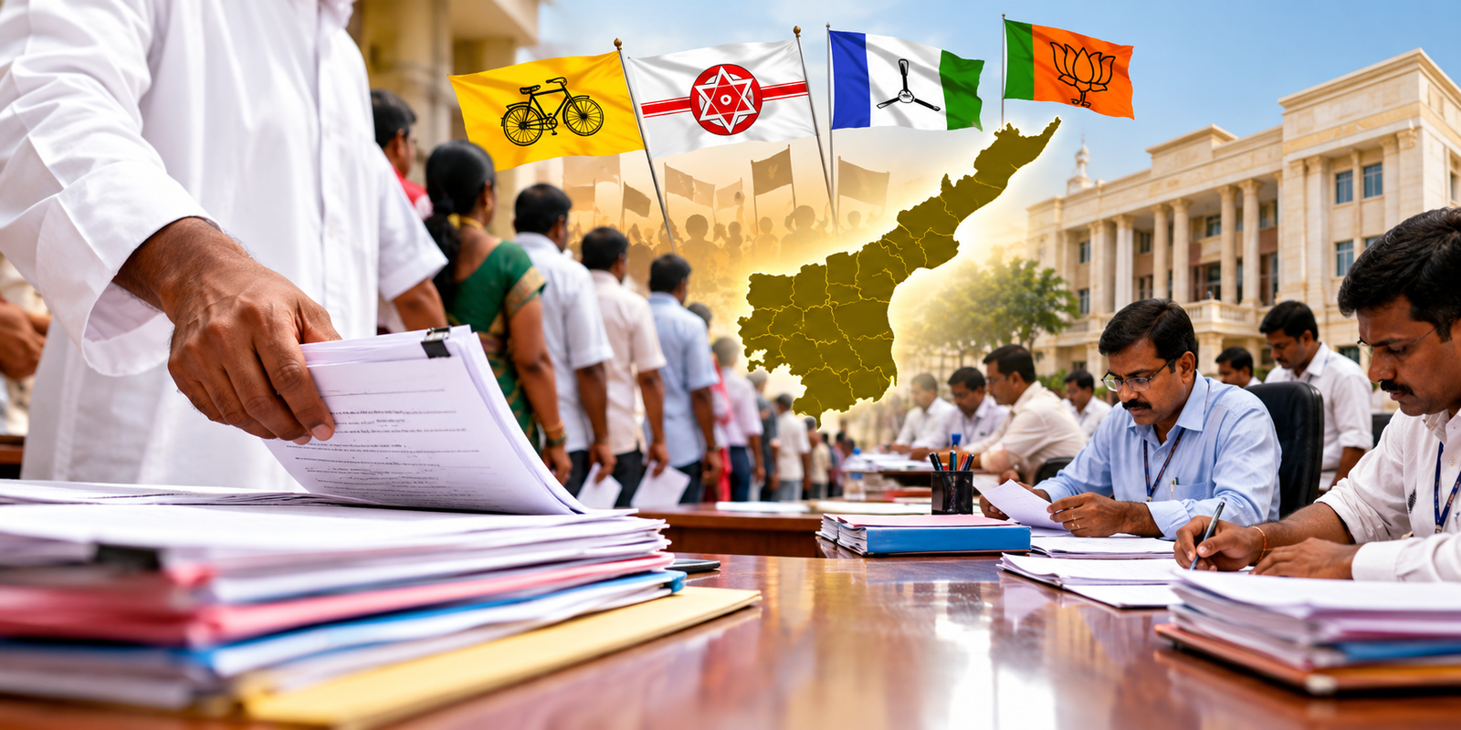 Candidates preparing to file nominations in Andhra Pradesh.