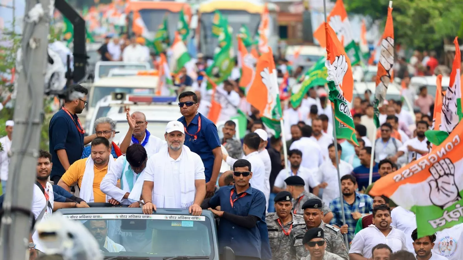 INDIA bloc leaders during a protest rally in Delhi
