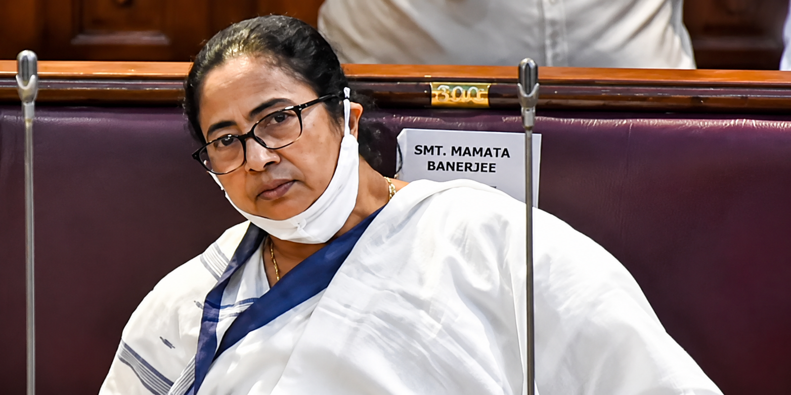 Mamata Banerjee speaking during a political event in West Bengal.