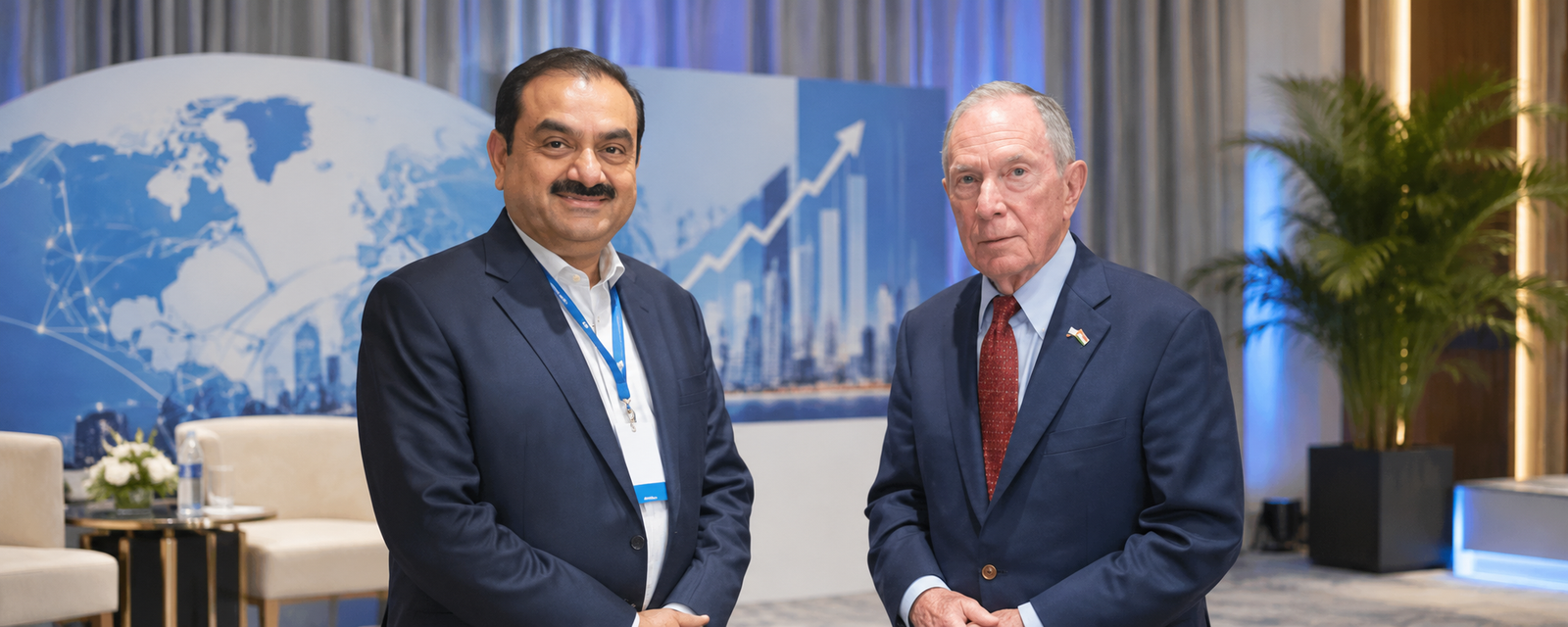 Gautam Adani and Mike Bloomberg at the New Economy Forum in New Delhi.