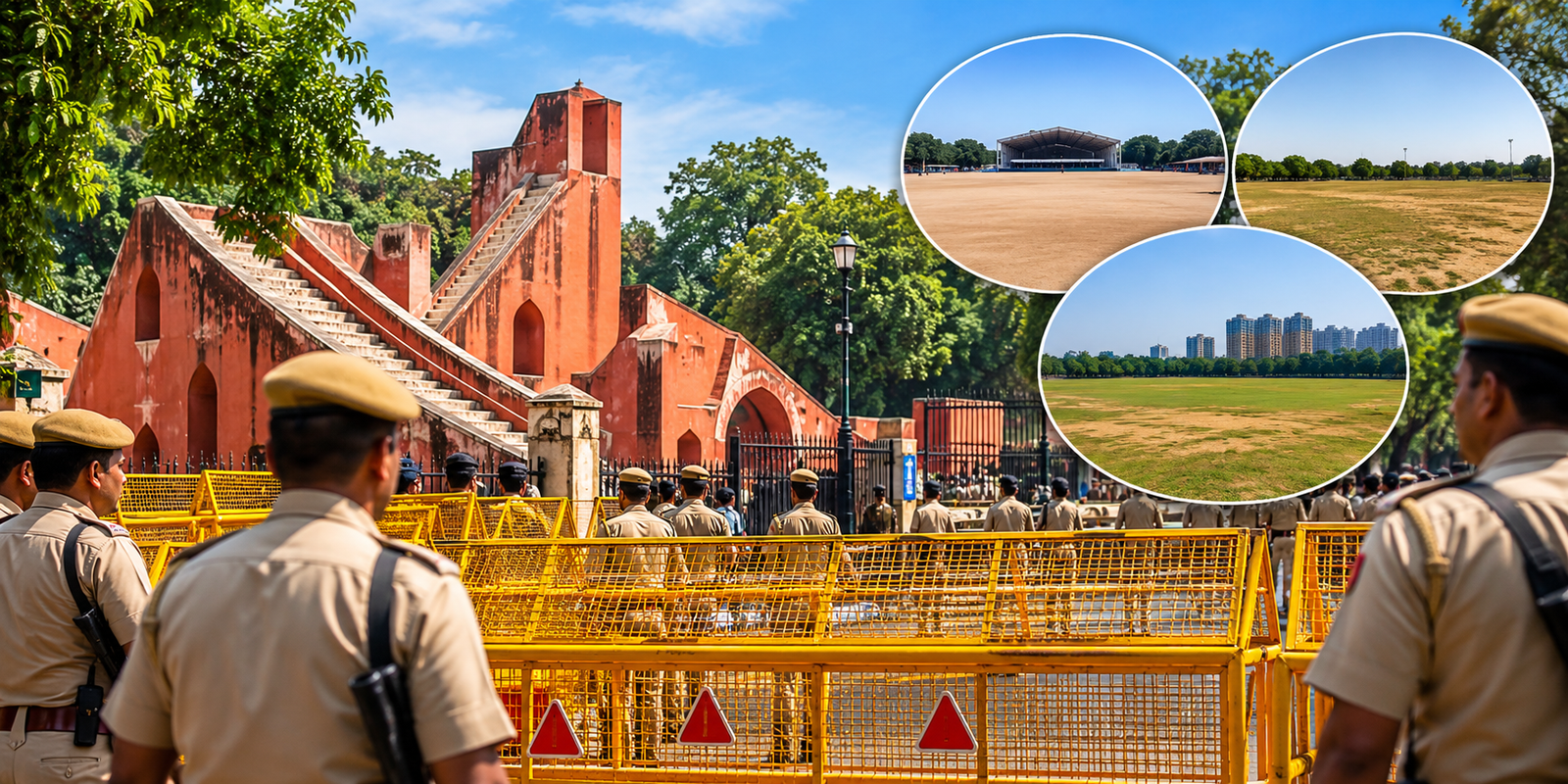 Delhi Police barricades near Jantar Mantar in New Delhi.