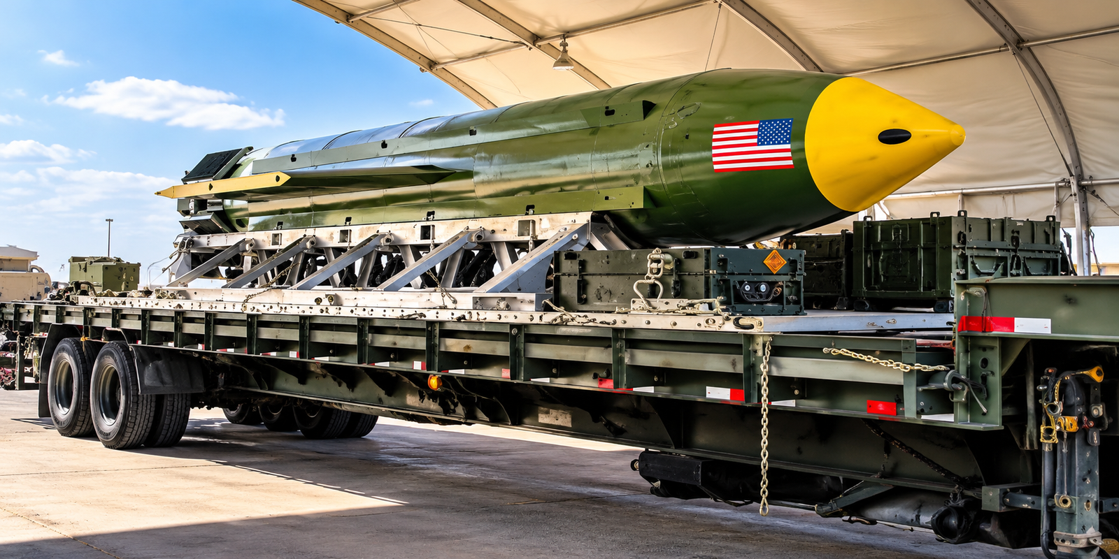 US military GBU-43/B MOAB bomb displayed at an airbase.